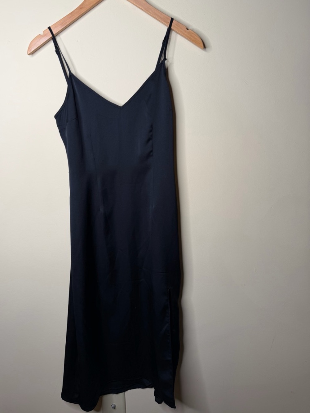 Abercrombie & Fitch Black Satain Maxi Slip Dress Slit V Neck XS Sexy